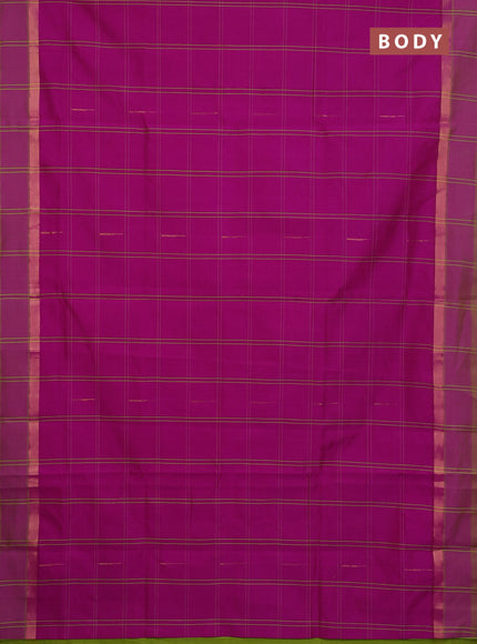 Semi silk cotton saree dark pink and light green with allover thread checks & zari buttas and zari woven simple border