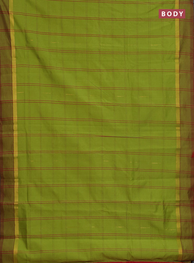 Semi silk cotton saree light green and maroon with allover thread checks & zari buttas and zari woven simple border