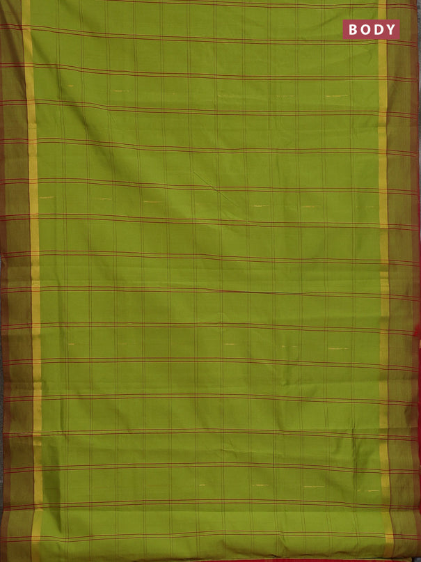 Semi silk cotton saree light green and maroon with allover thread checks & zari buttas and zari woven simple border