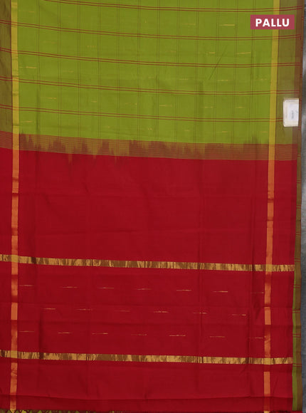 Semi silk cotton saree light green and maroon with allover thread checks & zari buttas and zari woven simple border