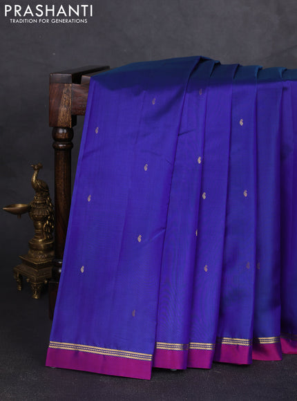 Pure kanchipram silk saree blue and magenta pink with zari woven buttas and zari woven simple border
