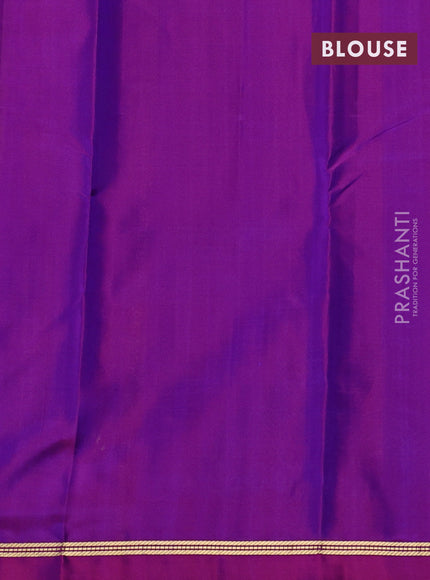 Pure kanchipram silk saree blue and magenta pink with zari woven buttas and zari woven simple border
