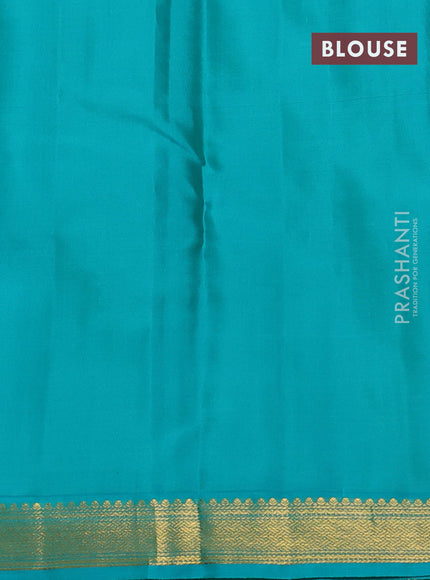 Pure kanchipram silk saree deep maroon and teal green with zari woven buttas and zari woven korvai border