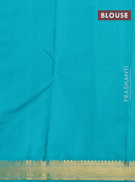 Pure kanchipram silk saree orange and teal green with zain woven buttas and zari woven korvai border