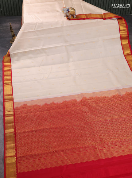 Pure kanchipram silk saree cream and red with zari woven buttas and zari woven korvai border