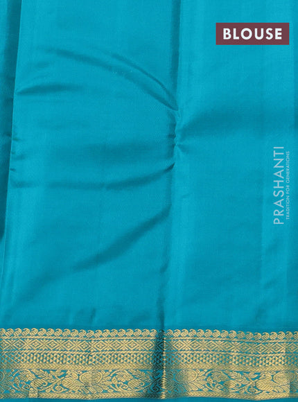 Pure kanchipram silk saree coffee brown and teal blue with zari vairosi pattern & buttas and zari woven korvai border