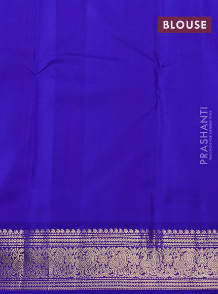 Pure kanchipram silk saree yellow and royal blue with zari woven buttas and zari woven korvai border