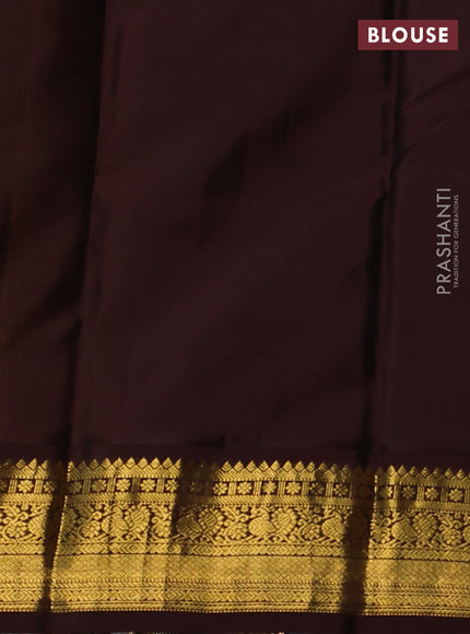 Pure kanchipram silk saree yellow and coffee brown with zari woven buttas and zari woven korvai border