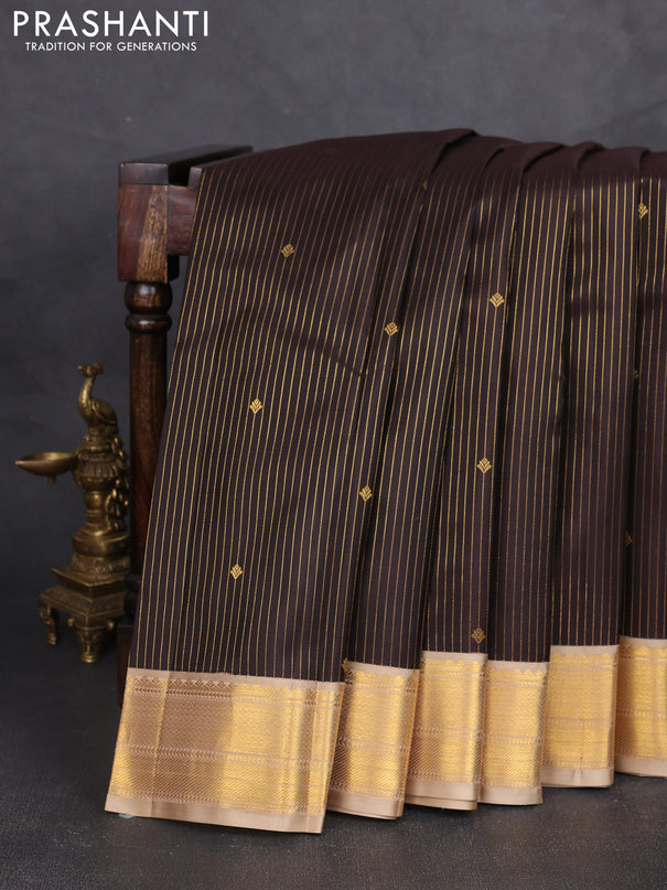 Pure kanchipram silk saree coffee brown and beige with allover vairosi pattern & buttas and zari woven border