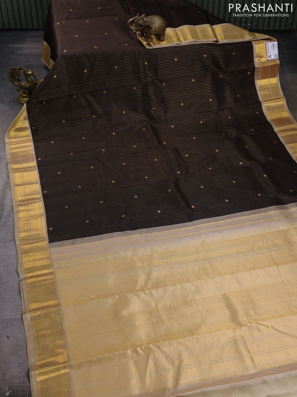 Pure kanchipram silk saree coffee brown and beige with allover vairosi pattern & buttas and zari woven border