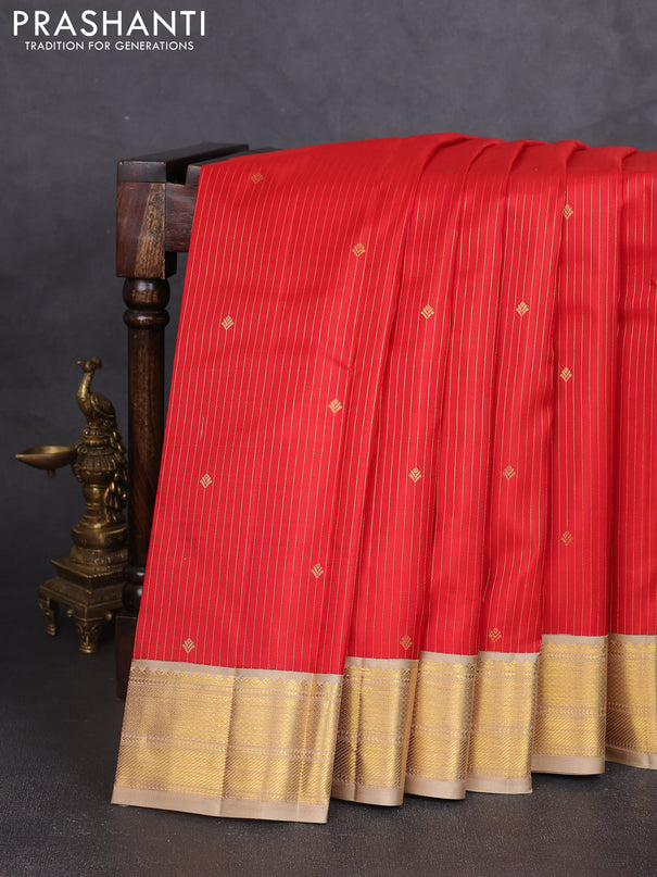 Pure kanchipram silk saree red and beige with allover vairosi pattern & buttas and zari woven border