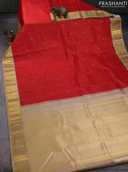 Pure kanchipram silk saree red and beige with allover vairosi pattern & buttas and zari woven border