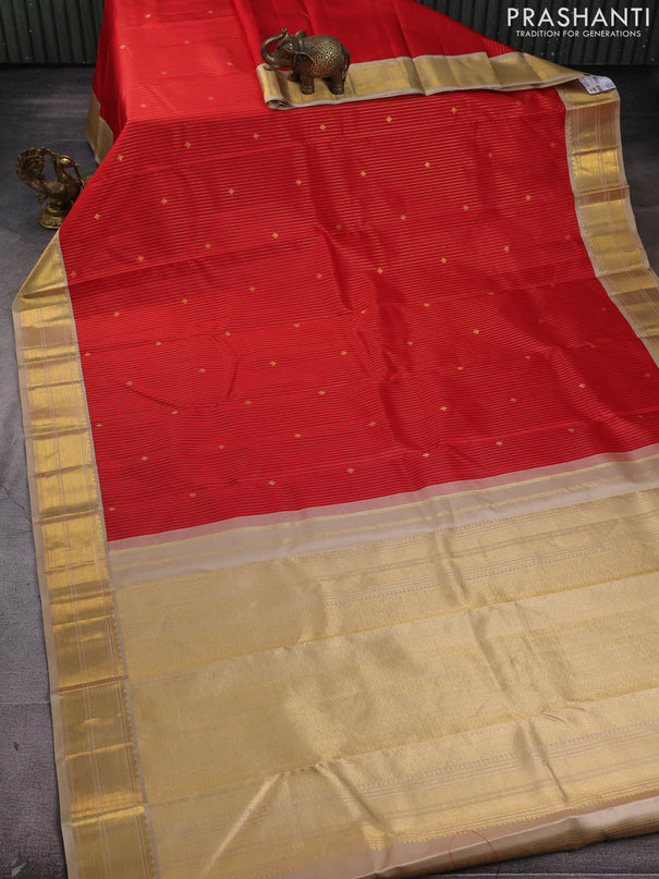 Pure kanchipram silk saree red and beige with allover vairosi pattern & buttas and zari woven border