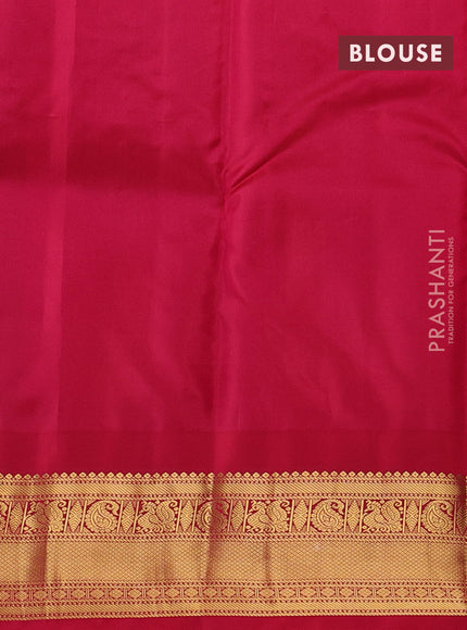 Pure kanchipram silk saree lime green and red with annam zari woven buttas and temple design zari woven border