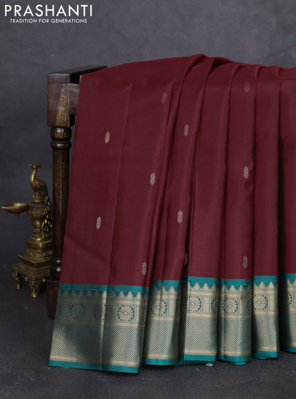 Pure kanchipram silk saree maroon and green with zari woven buttas and zari woven border