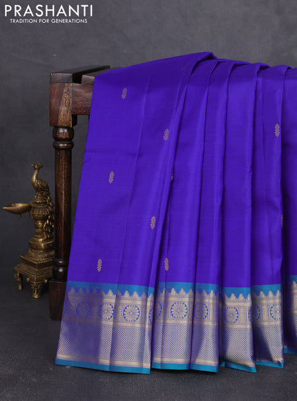 Pure kanchipram silk saree royal blue and teal green with zari woven buttas and zari woven border