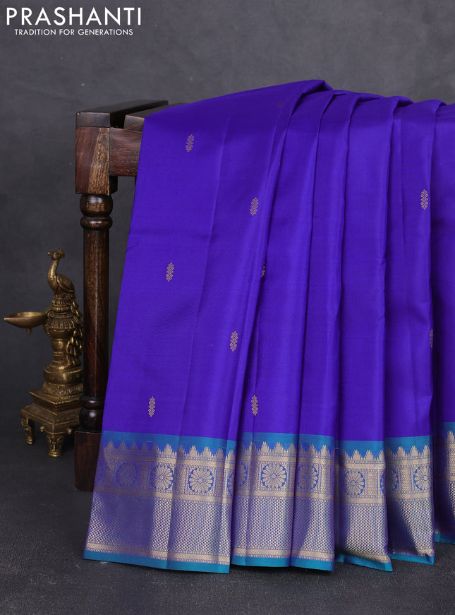 Pure kanchipram silk saree royal blue and teal green with zari woven buttas and zari woven border