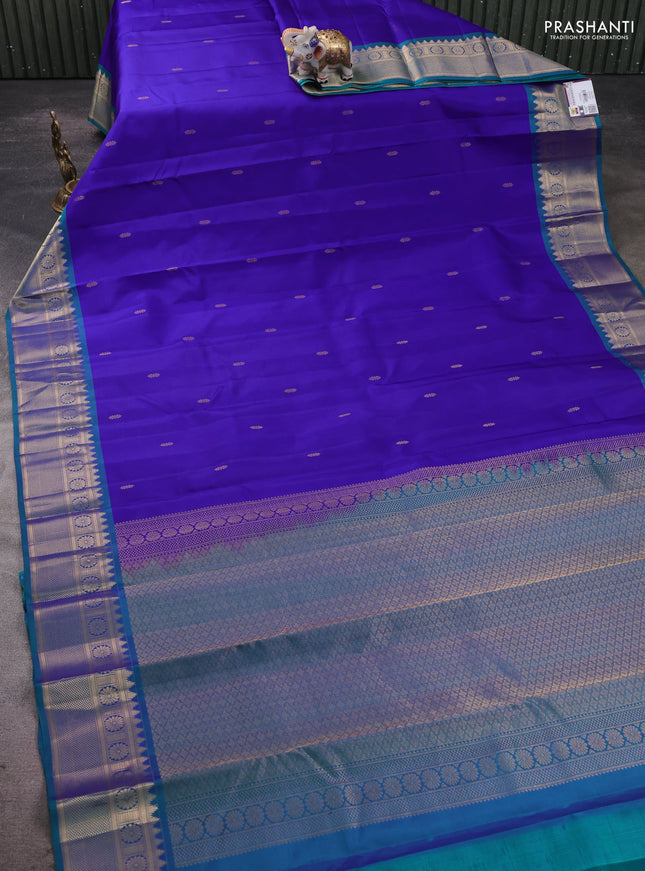 Pure kanchipram silk saree royal blue and teal green with zari woven buttas and zari woven border
