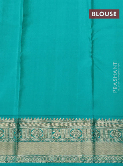 Pure kanchipram silk saree yellow and teal green with zari woven buttas and zari woven korvai border