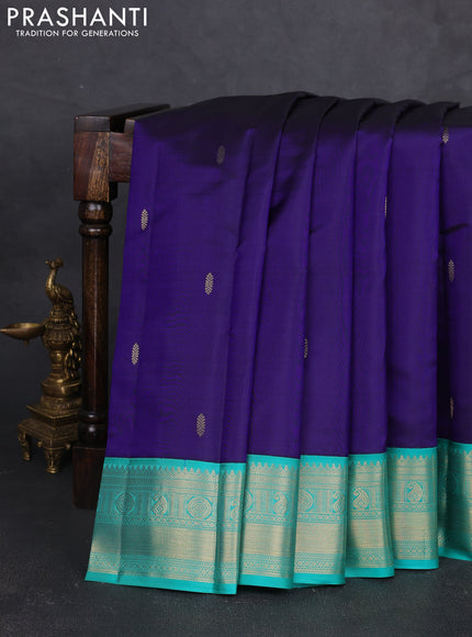 Pure kanchipram silk saree navy blue and teal green with zari woven buttas and zari woven korvai border