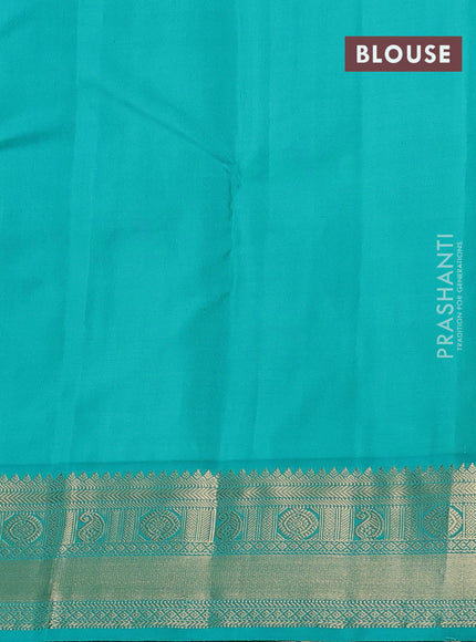 Pure kanchipram silk saree navy blue and teal green with zari woven buttas and zari woven korvai border