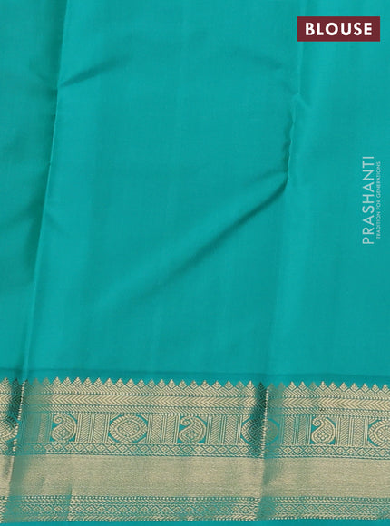 Pure kanchipram silk saree red and teal green with zari woven buttas and zari woven korvai border
