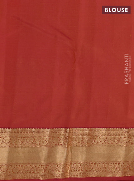 Pure kanchipram silk saree yellow and maroon with zari woven buttas and zari woven korvai border