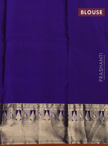 Pure kanchipram silk saree blue and orange with allover zari 1000 buttas and zari woven border