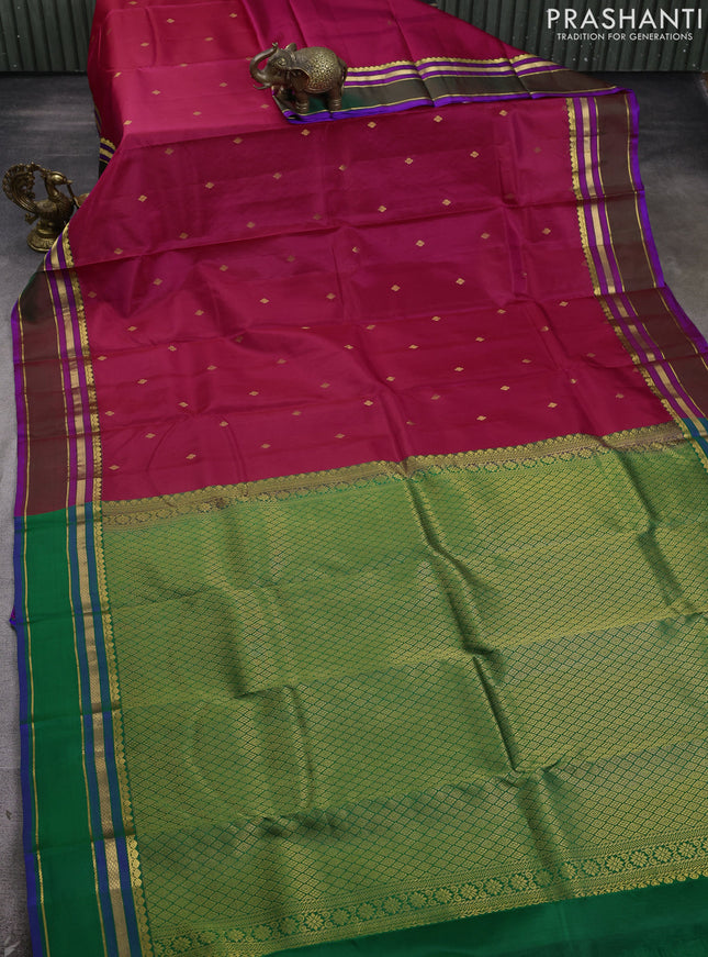 Pure kanchipram silk saree dark pink and purple with zari woven buttas and zari woven border