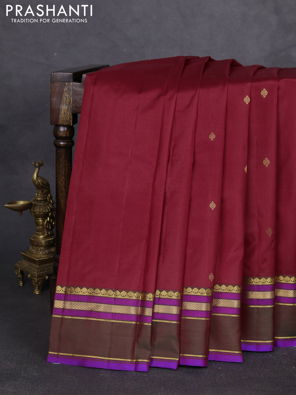 Pure kanchipram silk saree maroon and purple with zari woven buttas and zari woven border