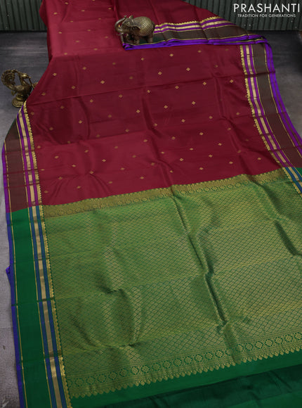 Pure kanchipram silk saree maroon and purple with zari woven buttas and zari woven border