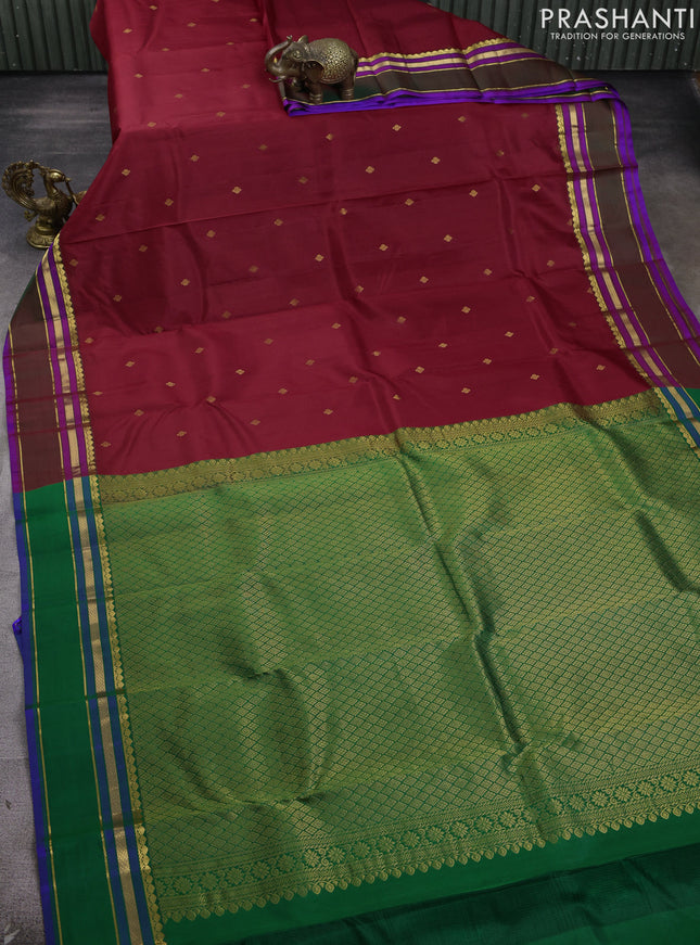 Pure kanchipram silk saree maroon and purple with zari woven buttas and zari woven border