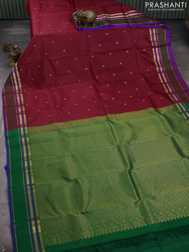 Pure kanchipram silk saree maroon and purple with zari woven buttas and zari woven border