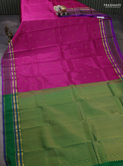 Pure kanchipram silk saree pink and green with zari woven buttas and zari woven border