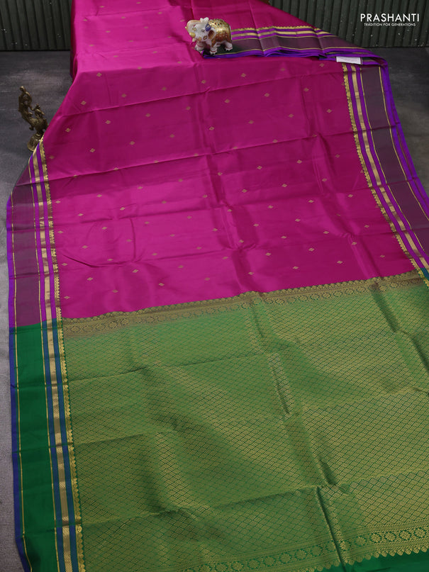 Pure kanchipram silk saree pink and green with zari woven buttas and zari woven border