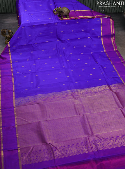 Pure kanchipram silk saree royal blue and purple with zari woven buttas and rettapet zari woven border