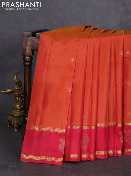 Pure kanchipram silk saree dark mustard and maroon with zari woven buttas and rettapet zari woven butta korvai border