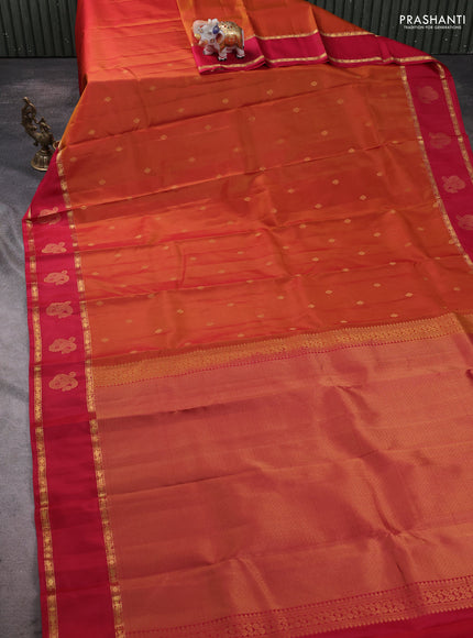 Pure kanchipram silk saree dark mustard and maroon with zari woven buttas and rettapet zari woven butta korvai border