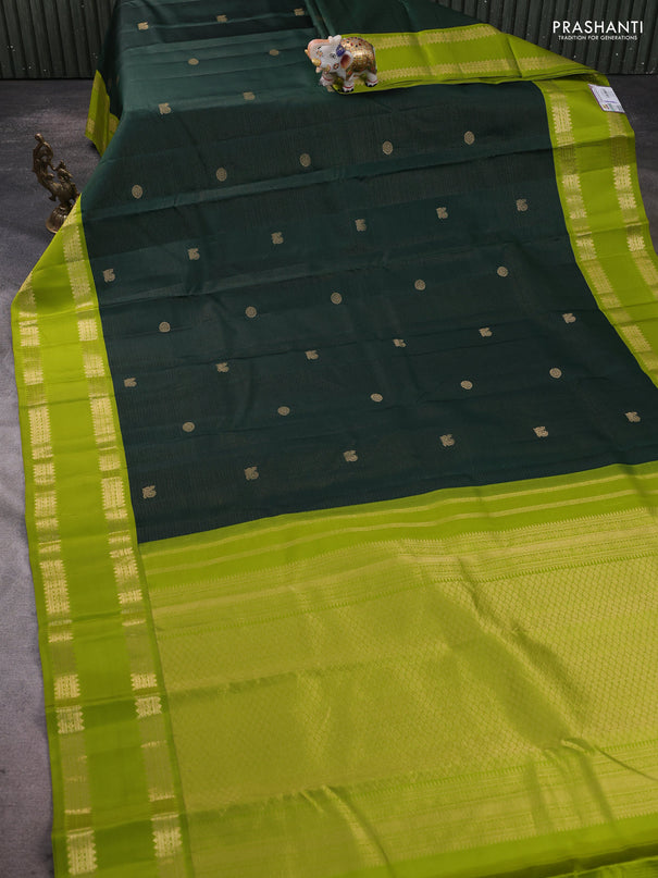 Pure kanchipram silk saree bottle green and light green with allover vairosi pattern & buttas and rettapet zari woven korvai border