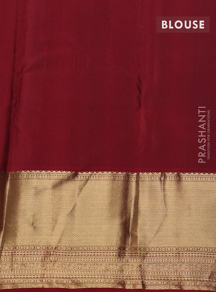 Pure kanchipram silk saree peacock green and maroon with allover small checked pattern and long zari woven korvai border