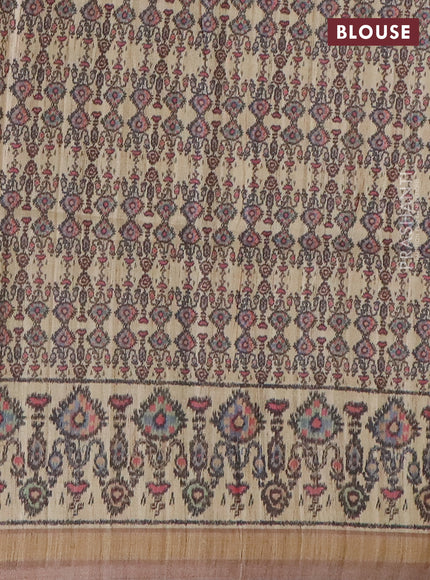 Art tussar saree sandal and beige with allover geomatric prints and patola printed border