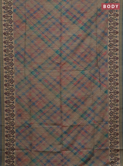 Art tussar saree grey and beige with allover geomatric prints and patola printed border