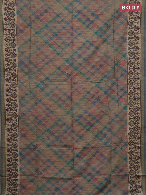Art tussar saree grey and beige with allover geomatric prints and patola printed border