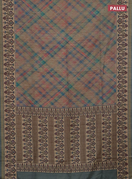 Art tussar saree grey and beige with allover geomatric prints and patola printed border