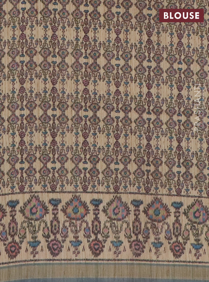 Art tussar saree grey and beige with allover geomatric prints and patola printed border