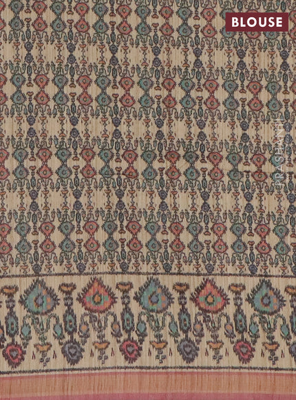 Art tussar saree peach shade and beige with allover geomatric prints and patola printed border
