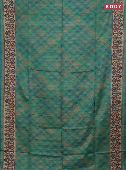 Art tussar saree teal blue and beige with allover geomatric prints and patola printed border