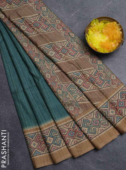 Art tussar saree green and sandal with allover prints and patola printed border