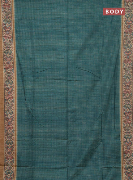 Art tussar saree green and sandal with allover prints and patola printed border