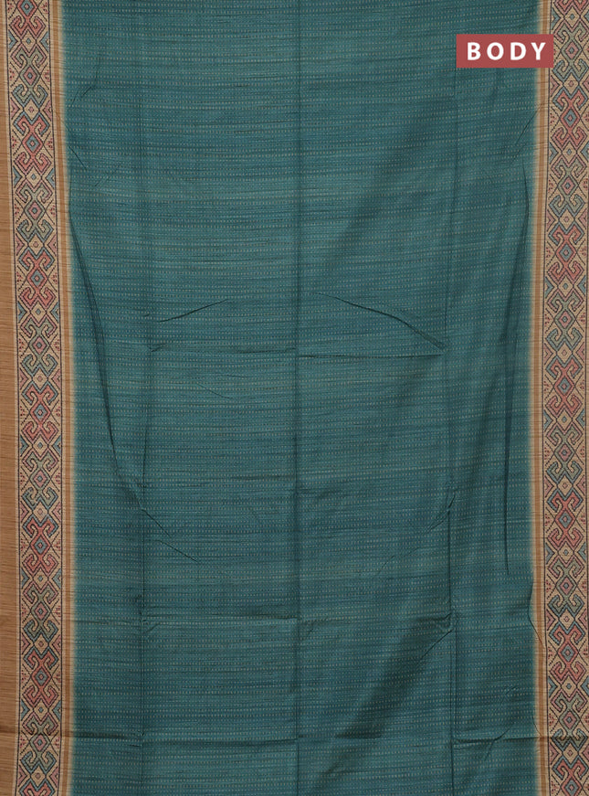 Art tussar saree green and sandal with allover prints and patola printed border